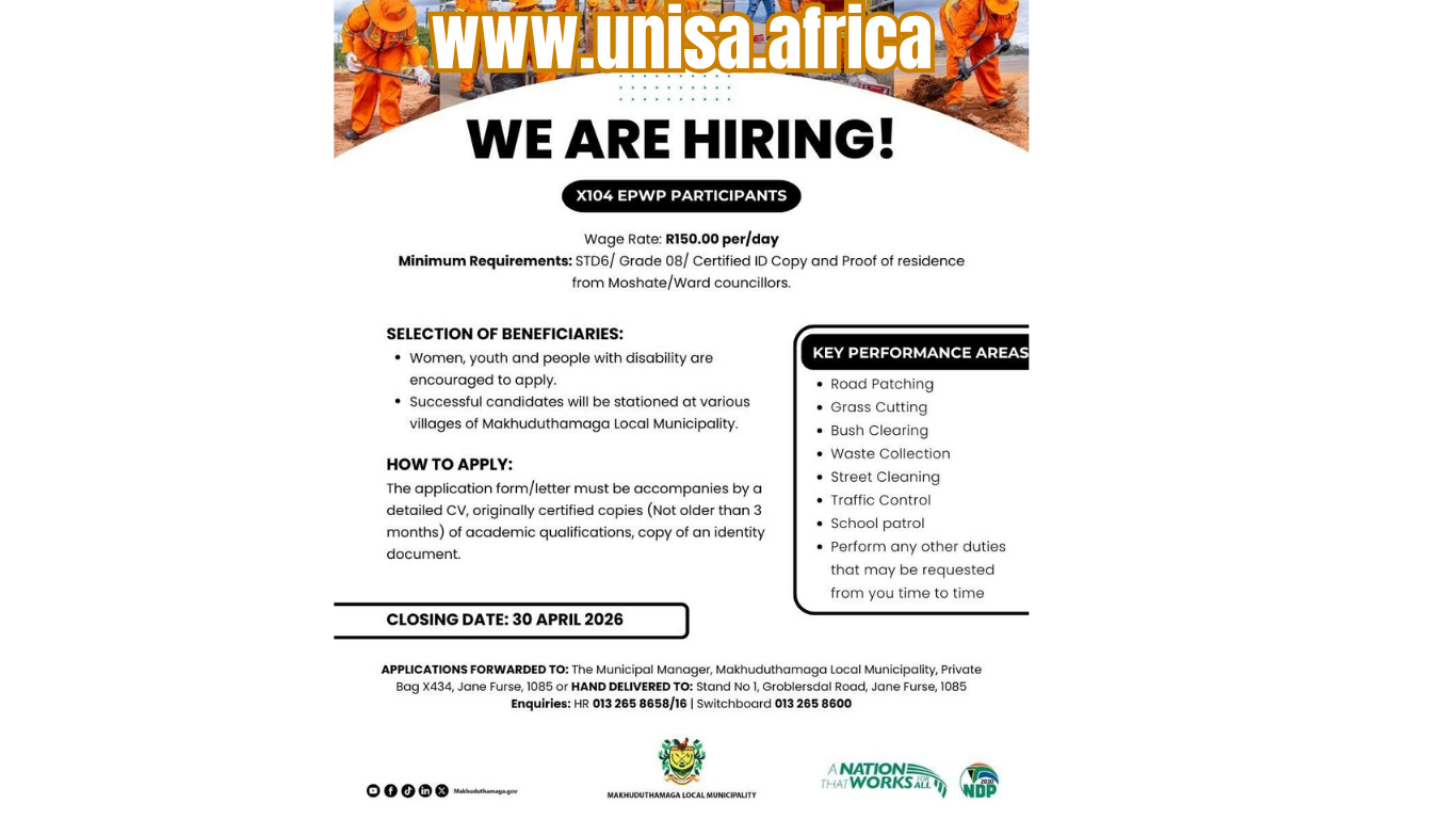 EPWP workers (x104) needed